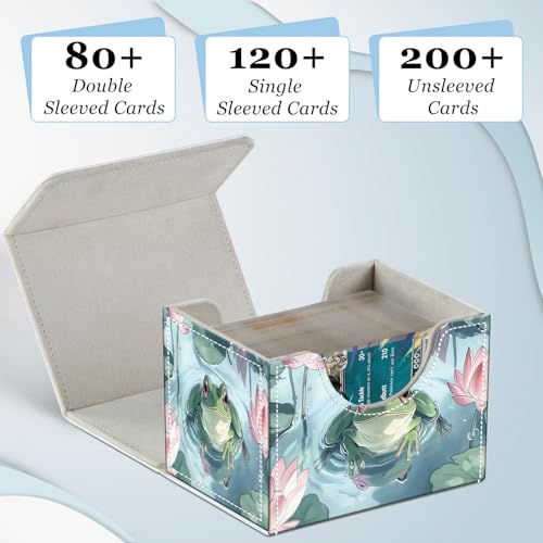 Commander Deck Box for Trading Cards - Fits 100+ Double Sleeved Cards, PU Leather MTG TCG Storage Case with Strong Magnetic Closure, Frog in Pond - color: Frog in Pond