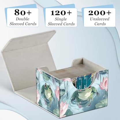 Commander Deck Box for Trading Cards - Fits 100+ Double Sleeved Cards, PU Leather MTG TCG Storage Case with Strong Magnetic Closure, Frog in Pond - color: Frog in Pond
