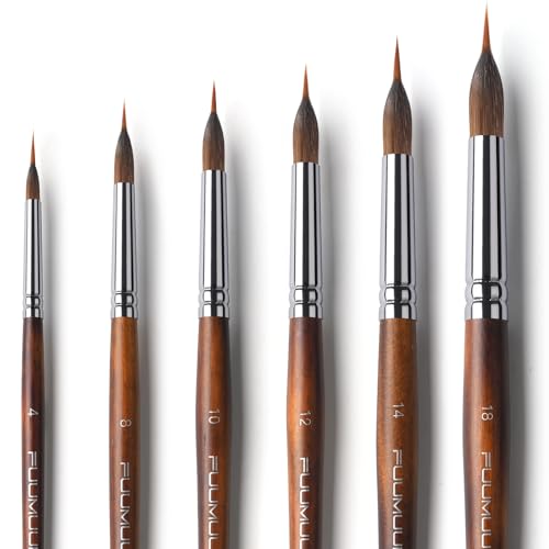 Watercolor Brushes Professional, Fuumuui 6Pcs Extended Needle Point Brushes Synthetic Extra Long Pinhead Brush with Sable Body for Fine Detailing - Watercolor Acrylic Gouache Inks Painting - color: Brown-6pcs