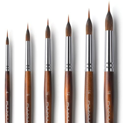 Watercolor Brushes Professional, Fuumuui 6Pcs Extended Needle Point Brushes Synthetic Extra Long Pinhead Brush with Sable Body for Fine Detailing - Watercolor Acrylic Gouache Inks Painting - color: Brown-6pcs