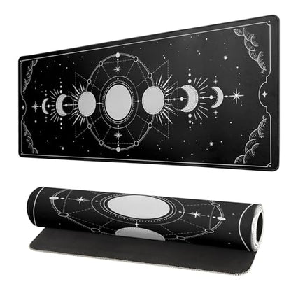 Sun Moon Gaming Mouse Pad Black Large Mouse Pad for Keyboard and Mousepad Desk Mat with 3mm Non-Slip Base and Stitched Edge for Gaming and Office Computer Mat Protector Mat 31.5x11.8 Inch - color: Sun Moon