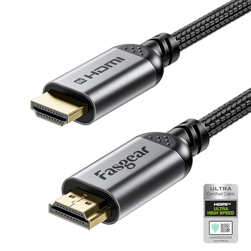 Fasgear Certified HDMI 2.1 Cable 6.6ft - 48Gbps Ultra High Speed 8K@60Hz HDMI Cord Braided Nylon 4K@120Hz HDCP 2.3 Support eARC HDR10 3D Dolby for X-Box One/PS5/A-pple TV (Black) - color: Black, size: 6.6ft (2m)