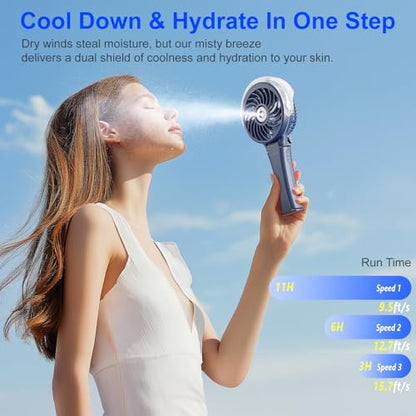 HandFan Upgraded Handheld Misting Fan, Two Button Easy Operation, Rechargeable Portable Mister Fan, Spray Water Mist Fans, Mini Electric Cooling Fans for Travel, Outdoors, Disney(Royal Blue) - color: Royal Blue, style: Two Button Control