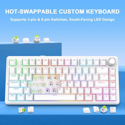 AULA F75 - 75% Mechanical Keyboard, Wireless Gaming keyboard BT5.0/2.4GHz/USB-C, Hot Swappable Custom Pre-lubed Switches with Knob, RGB Backlit Shine-Through PBT Keycaps Creamy Sounding Keyboard - color: White