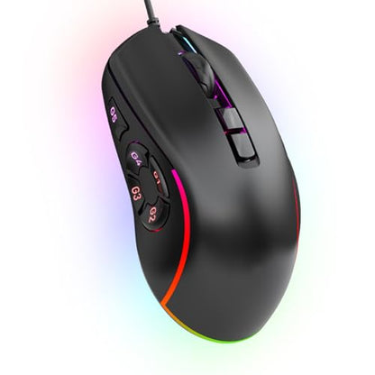 Zyyini RGB Gaming Mouse, 6 Adjustable 800-12800 DPI Wired Macro Mouse, 10 Programmable Buttons, 14 Lighting Effects, for PC Computer Game Office