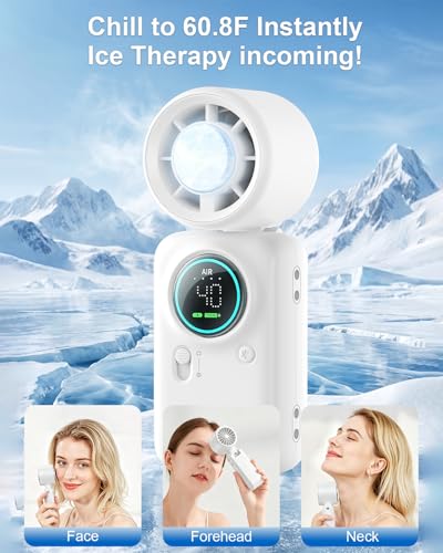 Handheld Turbo Fan with Ice Cooling, High Speed Personal Fan, Neck Fan Rechargeable Battery Up to 20H, Mini Pocket Fan for Outdoor Work, Office Desk, Home Watching Game, Travel, Beach Gifts - color: White