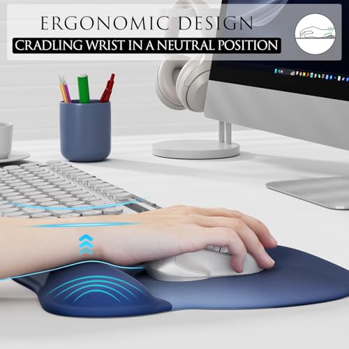 MROCO Ergonomic Mouse Pad with Gel Wrist Rest, 9.4 x 8.1 in, Blue Gradient | Ergonomic Shape Design, Multiple Pattern Options, Gel Wrist Comfort, Smooth Lycra Surface, Non-Slip PU Base - color: Blue Gradient