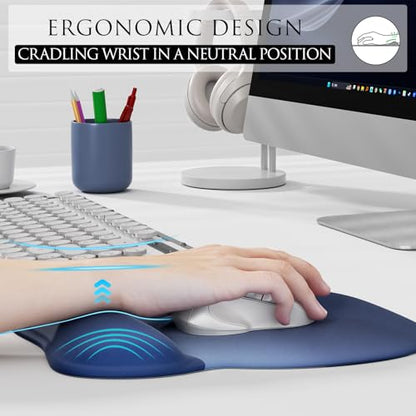 MROCO Ergonomic Mouse Pad with Gel Wrist Rest, 9.4 x 8.1 in, Blue Gradient | Ergonomic Shape Design, Multiple Pattern Options, Gel Wrist Comfort, Smooth Lycra Surface, Non-Slip PU Base - color: Blue Gradient