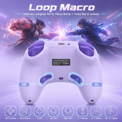 aghi Bluetooth Phone Controller with Hall Effect Joysticks and Phone Clip | Wireless Gamepad for iPhone/Android/TV/PC/Steam/Switch 1/2, with Lock Speed, Macro, 6-Axis Gyro, Vibration, Turbo, Purple - color: Purple