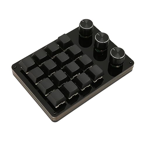 One Handed Macro Programmable Keypad, USB Mini 16 Keys 3 Knobs Hotswap Mechanical Gaming Keyboard with Blue Switch, for Gaming, Office