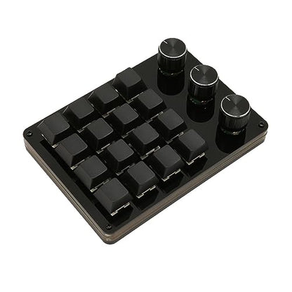 One Handed Macro Programmable Keypad, USB Mini 16 Keys 3 Knobs Hotswap Mechanical Gaming Keyboard with Blue Switch, for Gaming, Office