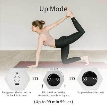Productivity Timer Flip Gravity Sensor Cube Timer Countdown & Countup,Mute & Vibrate & Sound，5/10/30/60min & Custom Timing, Perfect for ADHD,Work,Learning,Kitchen Cooking (2, White Hexagon) - color: White*2 Hexagon