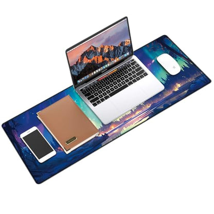 Galdas Mouse Pad for Gaming,Aurora Background Pattern XXL XL Large Mouse Mat Long Extended Mousepad Desk Mat Non-Slip Rubber Mice Pads Stitched Edges Thin (31.5 x 11.8 x 0.12 Inches) - color: Aurora
