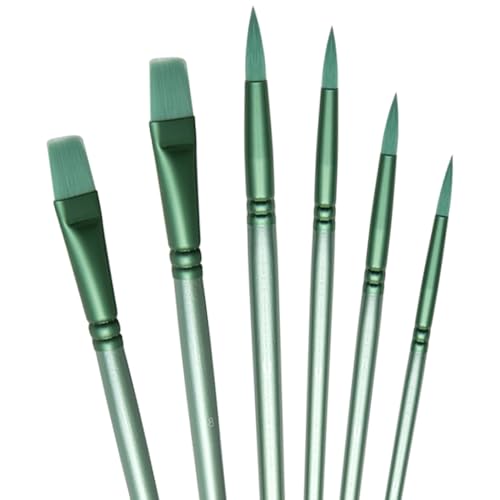 Acrylic Paint Brush Set, 6 pcs Watercolor Brushes, Painting Brush Nylon Hair Brushes for All Purpose Oil Watercolor Painting Beginner Kits (6, Green) - color: Green