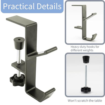 Desk Mount Bag Holder Hook Clamp-On Backpack Hanger Portable Desk Mount Headphones Holder Reduce Desk Clutter for Table Desk, Under Counter (Grey) - color: Gray