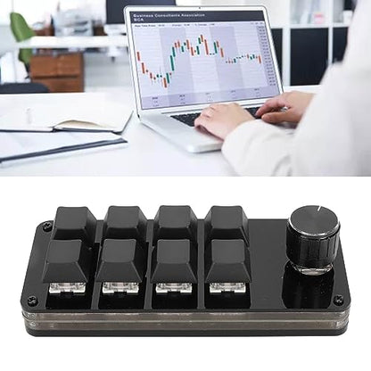 Programmable Macro Keyboard, 8 Key Mini Mechanical Keypad Hot Swappable Blue Switch Acrylic Custom Single Hand Board with 1 Knob, for Gaming PC