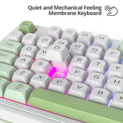 Fogruaden 96% Green Quiet Silent Wireless Gaming Keyboard with Number Pad & Knob, Mechanical Feel, Spill-Resistant, Multimedia Keys, Wired/BT/2.4G, USB Rechargeable Membrane Keyboard for Win/Mac - color: WhiteGreen