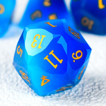 Prism Gemstone DND Dice Set, 7-Piece MultiFaceted Diamond-Cut Glass Dice for Dungeons and Dragons, Crystal Glass Gem Dice Set with Gift Metal Box for Dungeons and Dragons MTG Role Playing Games - color: Pm-light Blue Cat Eye