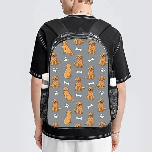 Fashion Teddy Print Clear Backpack Stadium Approved for Men Women | Transparent Bookbag with Reinforced Bottom, Adjustable Padded Shoulder Straps, Golden Retriever Cute Dog - color: Pattern (500)