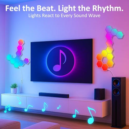 12 Pack Hexagon LED Wall Light Panels – RGB Smart Lights with APP & Remote, Music Sync Honeycomb Design – Modular Gaming Wall Decor for Bedroom, Kids Room, and Living Room - size: ‎Hexagon Lights - 12 Pack