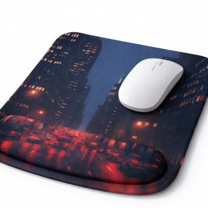 Ergonomic Memory Foam Mouse Pad with Wrist Support, Orange, Ultra-Smooth Surface, Anti-Slip Base (City, Medium) - color: City