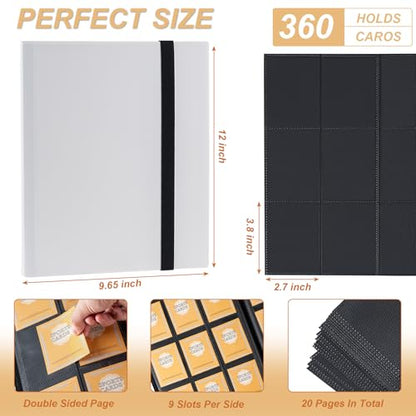 Card Binder 9 Pocket Storage 360 Card Binder,Trading Card Binder (White） | Senior and Sturdy Side-Loading Album,Intended For YuGiOh,MTG, TCG,Game Cards & Baseball Card Binde - color: White