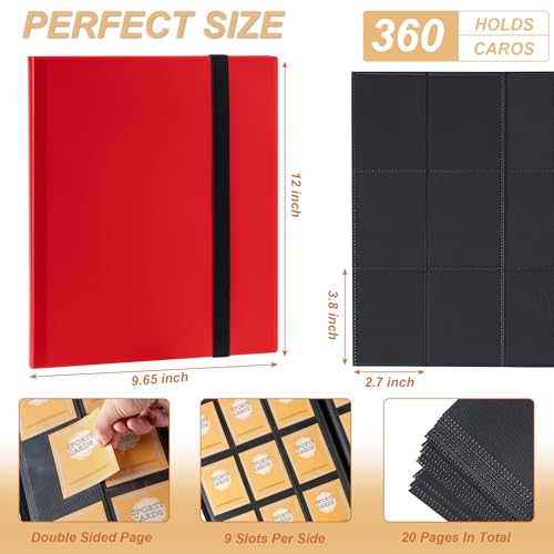 Card Binder 9 Pocket Storage 360 Card Binder,Trading Card Binder（Red） | Senior and Sturdy Side-Loading Album,Intended For YuGiOh,MTG, TCG,Game Cards & Baseball Card Binde - color: Red