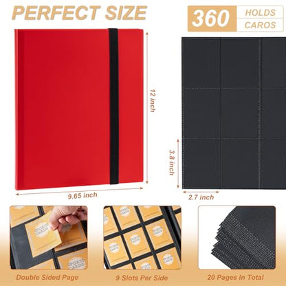 Card Binder 9 Pocket Storage 360 Card Binder,Trading Card Binder（Red） | Senior and Sturdy Side-Loading Album,Intended For YuGiOh,MTG, TCG,Game Cards & Baseball Card Binde - color: Red