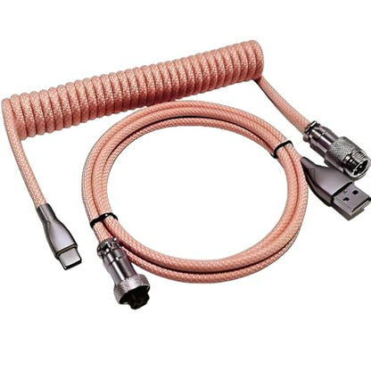 USB C Coiled Keyboard Cable - Custom 1.5ft Coil+3ft Extension Mechanical Keyboard Cable with Detachable Metal Aviator,Nylon Braided USB C to USB A for Gaming Keyboard, PC,Computer Gamer & Enthusiasts - color: Pink