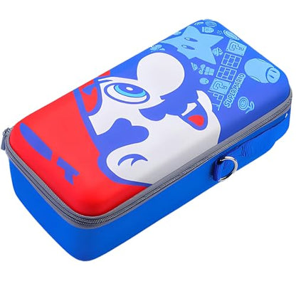 QUBAMG Switch OLED Carrying Case Compatible with Nintendo Switch & Lite, Portable Travel Hard Shell Protective Carry Case with Stand and 10 Game Slots - Fit for Dock, Pro Controller, Joy-Con, Adapter - color: Red+Blue 2