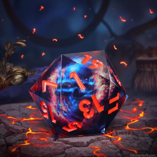 Mini Planet 50mm Chonk D20 Dungeons and Dragons Liquid Core Handmade Polyhedral Dice with Gift Box - color: Infernal Lord E15
