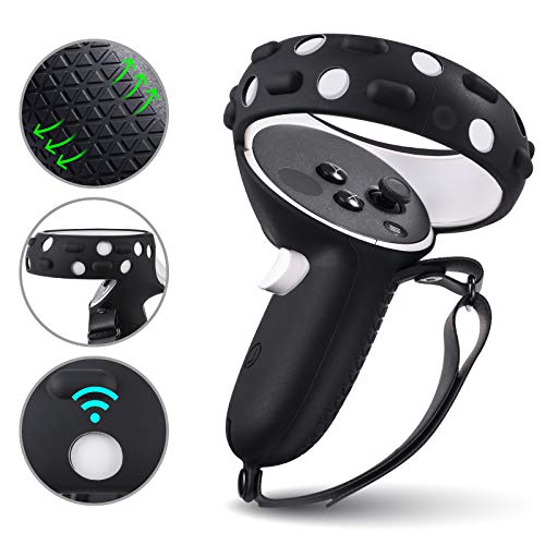 Compatible with Oculus Quest 2 Accessories, Silicone Face Cover, VR Shell Cover,Touch Controller Grip Cover,Protective Lens Cover,Disposable Eye Cover(Black) - color: Black