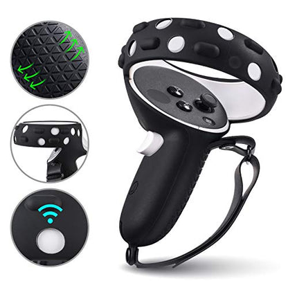 Compatible with Oculus Quest 2 Accessories, Silicone Face Cover, VR Shell Cover,Touch Controller Grip Cover,Protective Lens Cover,Disposable Eye Cover(Black) - color: Black