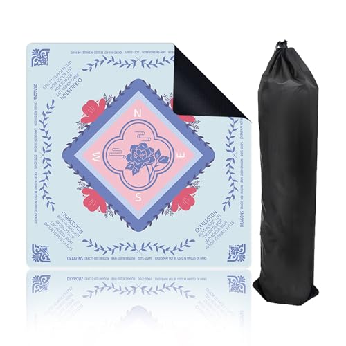Mahjong Mat for Table, Non-Slip Noise Reducing for American Mahjong/Board Games, 31.5x31.5 Inch Premium Gaming Mat, with Black Storage Pouch (Blue) - color: Blue