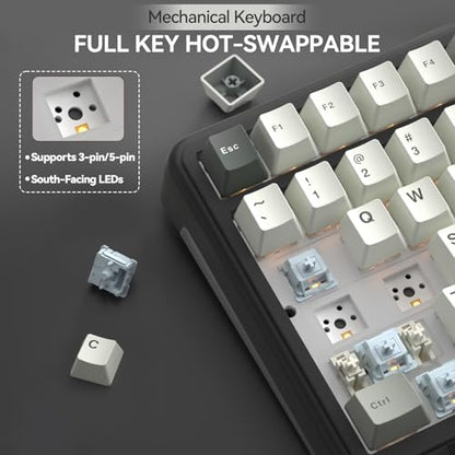 SOLAKAKA A99 Pro Wireless Mechanical Keyboard with LCD Screen & Metal Knob, 2.4GHz/BT5.0/USB-C, RGB Backlit Gaming Keyboard, Hot Swappable, Creamy Keyboard with Gasket Structure, for Win/Mac - color: Black Grey White