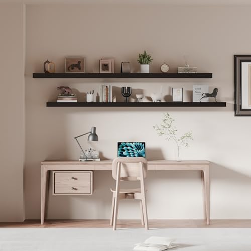 72 inch Long Floating Shelves for Wall,Solid Wood Long Wall Shelves Set of 2,Black Wooden Mounted Shelf,Bookshelf Bathroom Shelves (Black, 72 Inch) - color: Black, size: 72 Inch set of 2