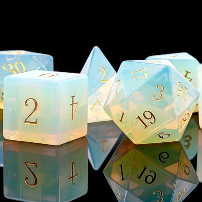 Haxtec Opal Dice Gemstone Polyhedral DND Dice Set with Premium Dice Case Compatible with Dungeons and Dragons Role Playing Board Games D&D Gift - color: White Gold-opal