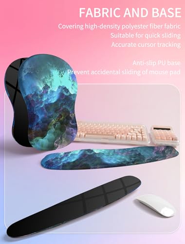 Hokafenle 2in1 Combination, Wave Keyboard Wrist Rest and Ergonomic Curvature Mouse Pad Wrist Support for Relieve Wrist Pain, Filled with Soft Cushion Memory Foam, Nebula Dreamland - color: Nebula Dreamland