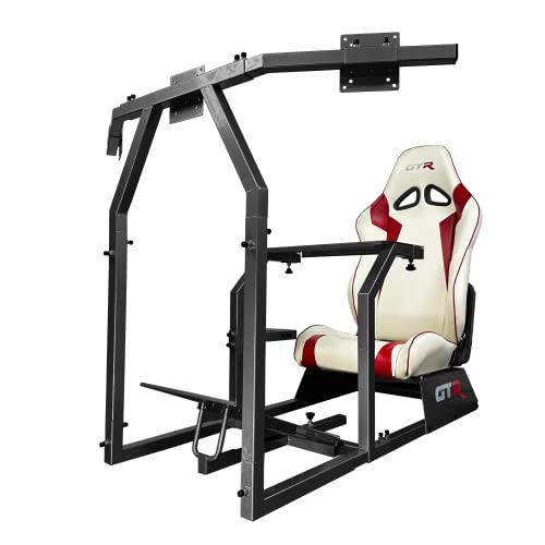 GTR Simulator GTA-F Model Racing Cockpit | Silver Frame with Triple/Single Monitor Stand | Adjustable Leatherette Seat | Stable & Ergonomic | Compatible with All Wheels & Pedals for PC & Console - color: Black, White Red