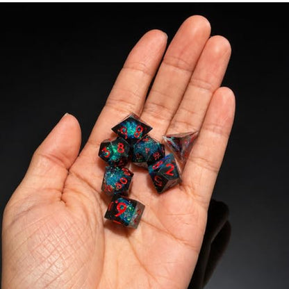 Mini DND Dice Set Tiny Dice 7 Pcs Handmade Sharp Edge Accessories Dice for Dungeons and Dragons, Polyhedral Resin Dice - color: Mini-blue Red
