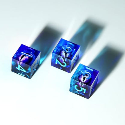 1Pcs D6 DND Dice with Resin Sharp Edge D&D Dice, Random Color and Style 6 Sided Dice 16mm Handmade Polyhedral for DND Roleplaying Games - color: D6-eye Blue Purple
