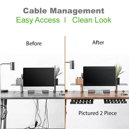 Metal Under Desk Cable Management Rack with Ventilation & Cord Slots, Black Cable Tray Organizer Holder Securely Mounts 2 Outlet Strips up to 5lbs for Home Office & Computer Desk