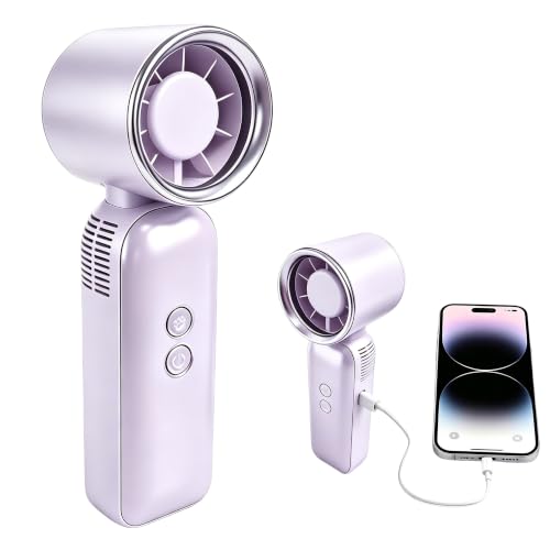 Mini Handheld Turbo Fan with Freeze-Cool Handle, 35ft/s High-Speed Airflow, 12H Battery, USB-C Rechargeable, 2-in-1 Handheld/Desk Portable Fan for Travel Cruise Disney (Pueple) - color: Pueple