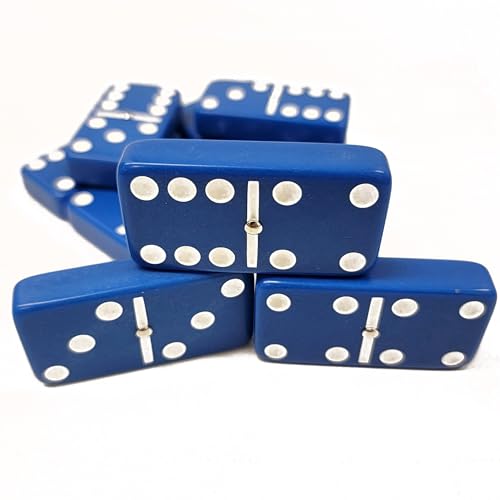 Marion Domino Double Six Blue Jumbo Tournament Professional Size with Spinners in Dovetail Sheesham Wood Box. - color: Blue