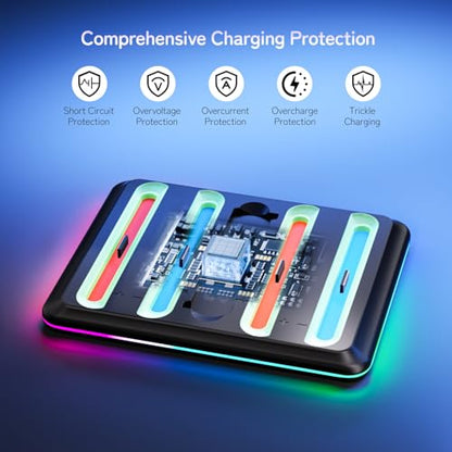 Controller Charging Dock for Switch 2 Joy-Con with RGB Light - 4-in-1 Fast Charger Station for Nintendo Switch 2 Controllers - Magnetic Auto-Align Base with 4 Game Card Slots & LED Indicators