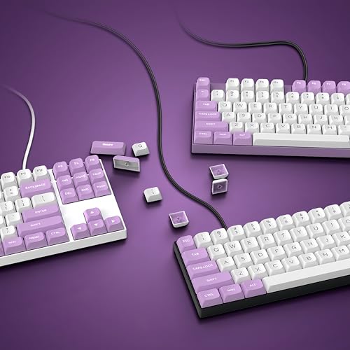 dagaladoo Double Shot PBT keycaps Set, ISA Profile Keyboard Keycaps | Retro key caps full size,Custom keycaps for 60% 65% 75% 100% Cherry-MX switch Mechanical Keyboard(White/Purple,169-keys) - color: White/Purple