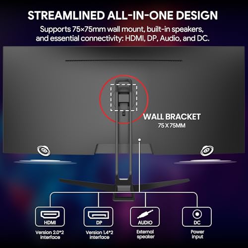 CRUA 34" Ultrawide Gaming Monitor 165Hz, UWQHD 3440x1440 IPS Computer Monitor, 21:9 Wide Screen, FreeSync, PIP/PBP, 120% sRGB, Built-in Speakers, HDMI 2.0 & DP 1.4, Wall Mount&Tilt Adjustable