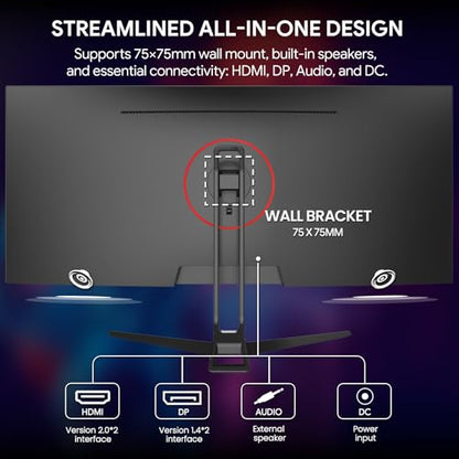 CRUA 34" Ultrawide Gaming Monitor 165Hz, UWQHD 3440x1440 IPS Computer Monitor, 21:9 Wide Screen, FreeSync, PIP/PBP, 120% sRGB, Built-in Speakers, HDMI 2.0 & DP 1.4, Wall Mount&Tilt Adjustable