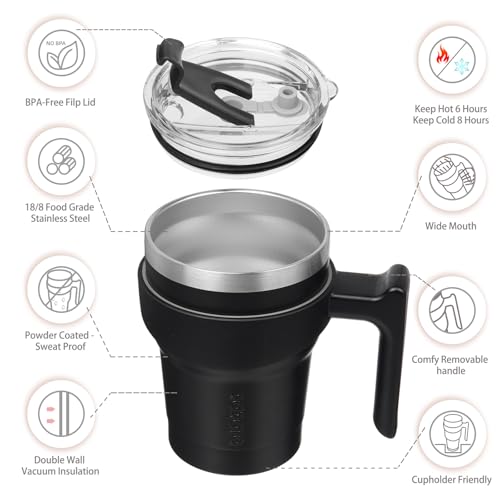 BJPKPK 10 oz Mini Tumbler with Lid, Straw & Handle, Insulated Steel Cup | Small, Spill Proof, Leak Proof, Thermal, Double Wall Vacuum, Sweatproof, Dishwasher Safe, BPA Free, Black - color: Black, size: 10 Ounces