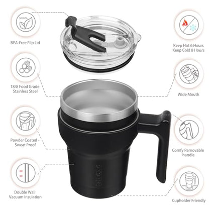 BJPKPK 10 oz Mini Tumbler with Lid, Straw & Handle, Insulated Steel Cup | Small, Spill Proof, Leak Proof, Thermal, Double Wall Vacuum, Sweatproof, Dishwasher Safe, BPA Free, Black - color: Black, size: 10 Ounces